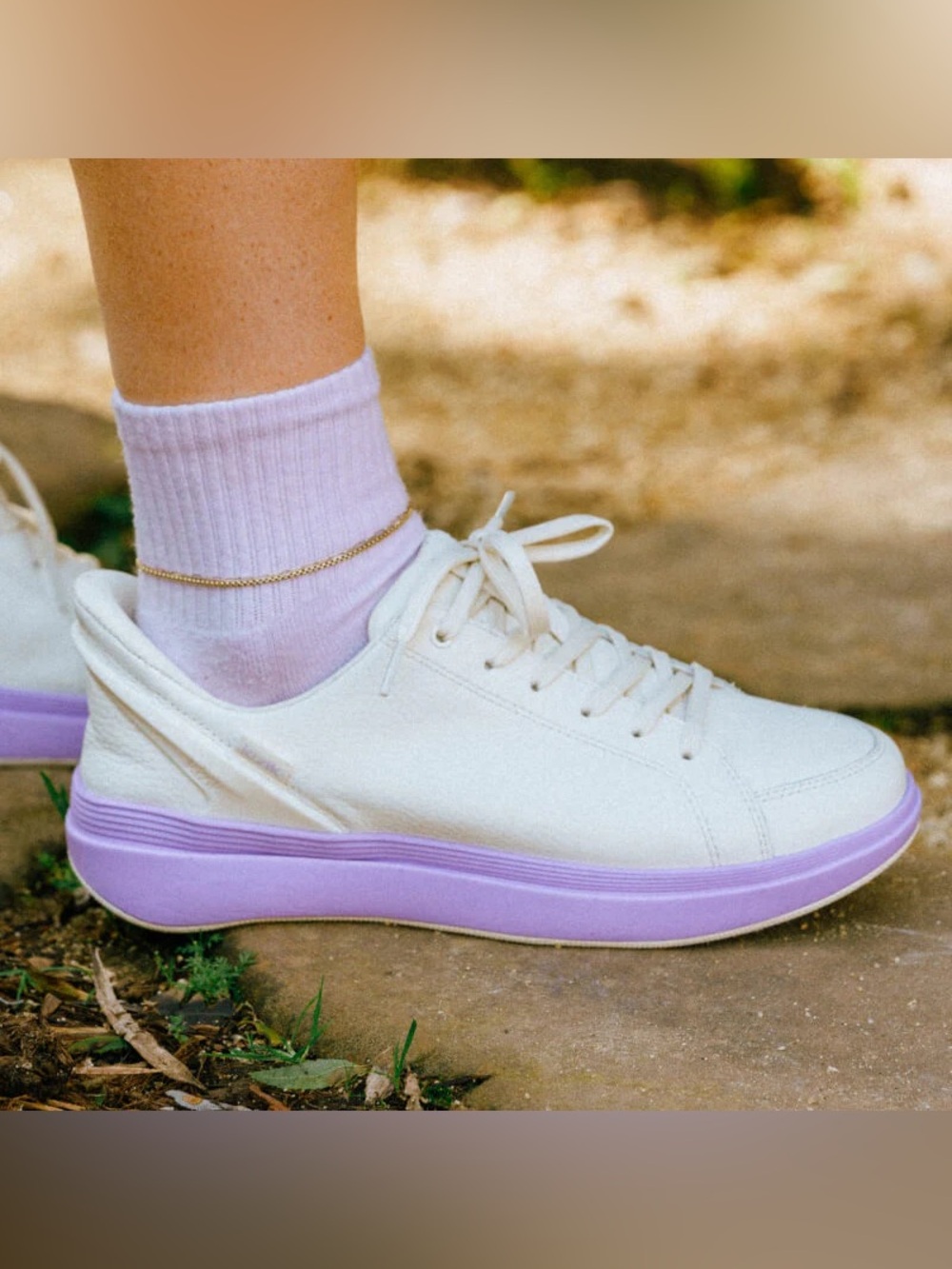 Kizik Cydney Slip On Cream Women's Low-Top Sneaker with Lilac Sole - Picture 3 of 10